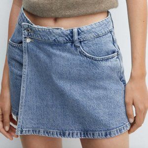 Zara Asymmetric Jean Mini Skort Front Wrap NWOT